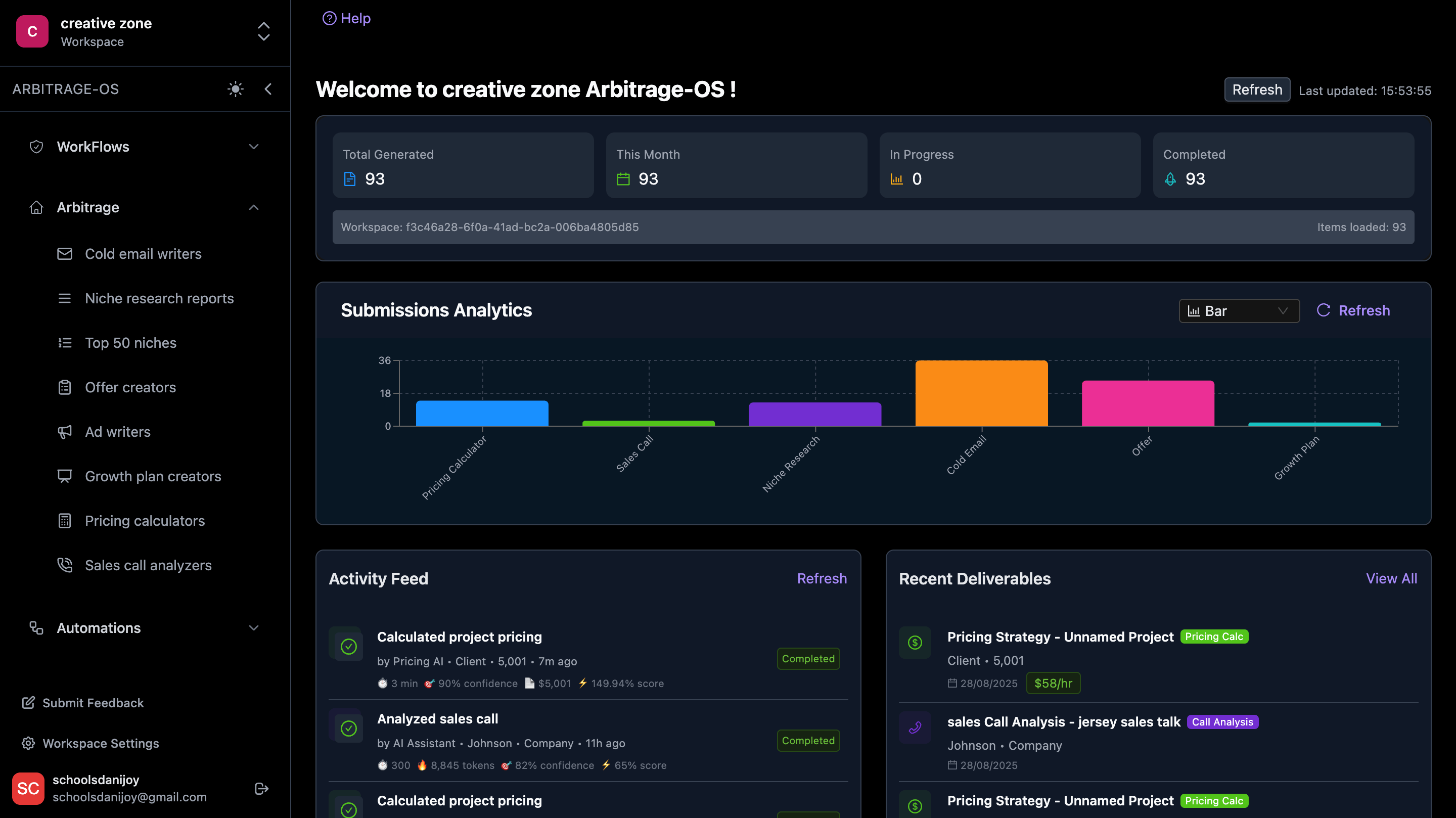 ArbitrageOS Home Dashboard